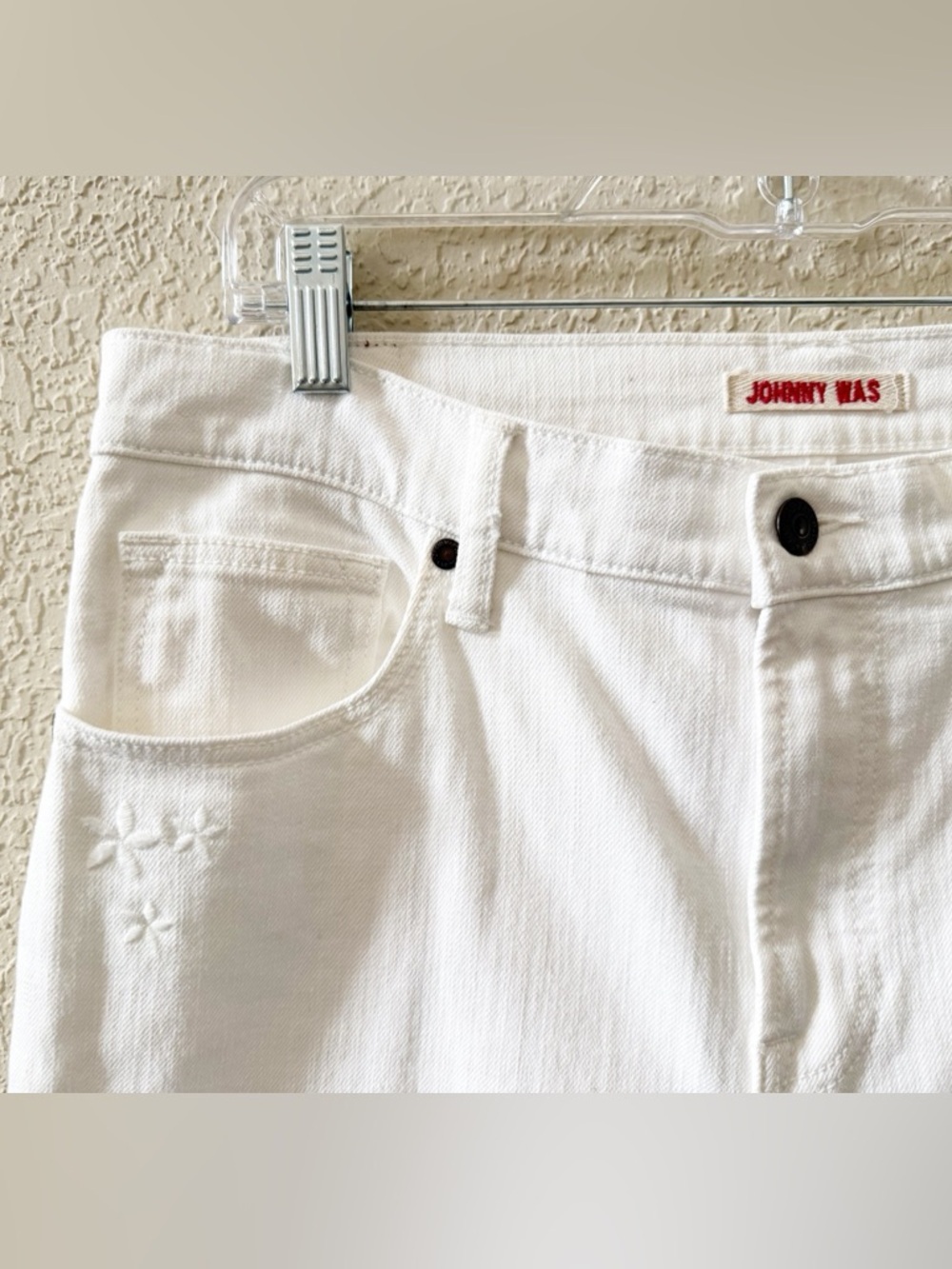 Johnny Was Jeans The Cropped Baby Boot Embroidered Eyelet Flare Boho White 30 - Picture 10 of 15
